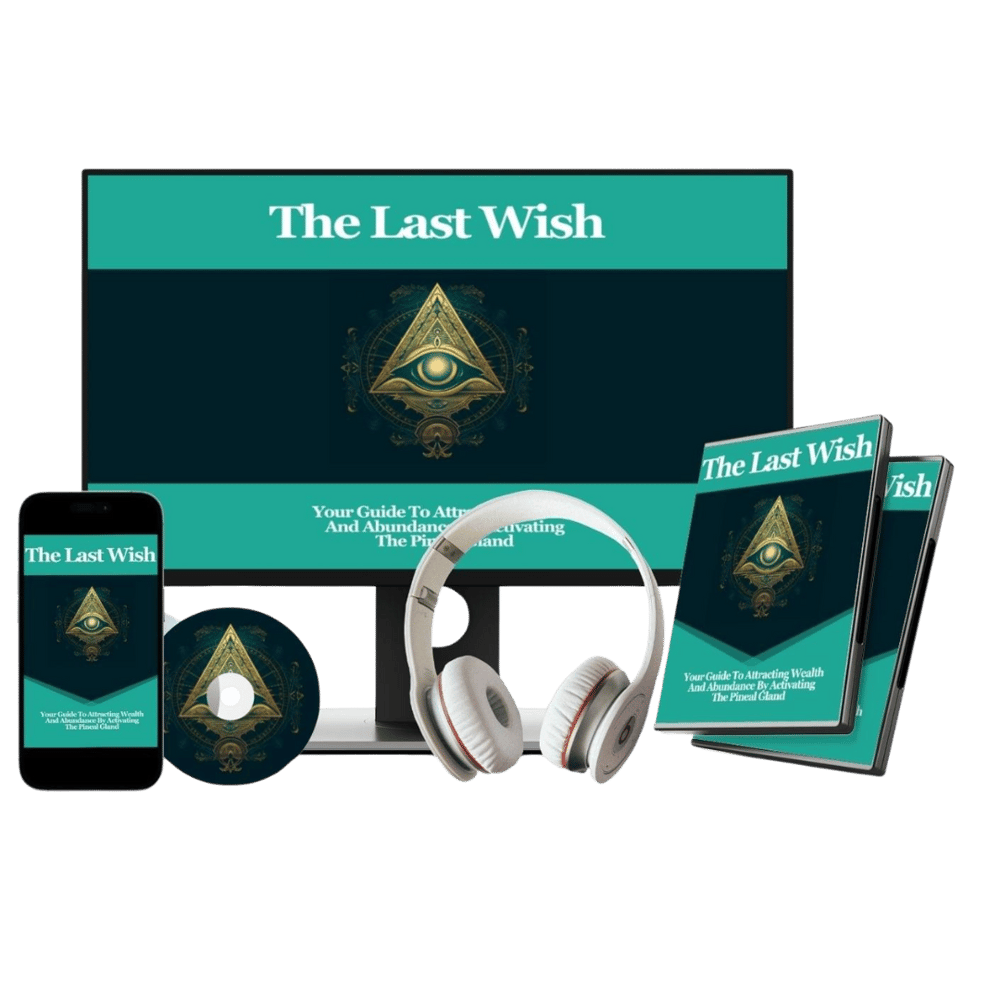 The Last Wish audio program shown across desktop, phone, and physical case with headphones